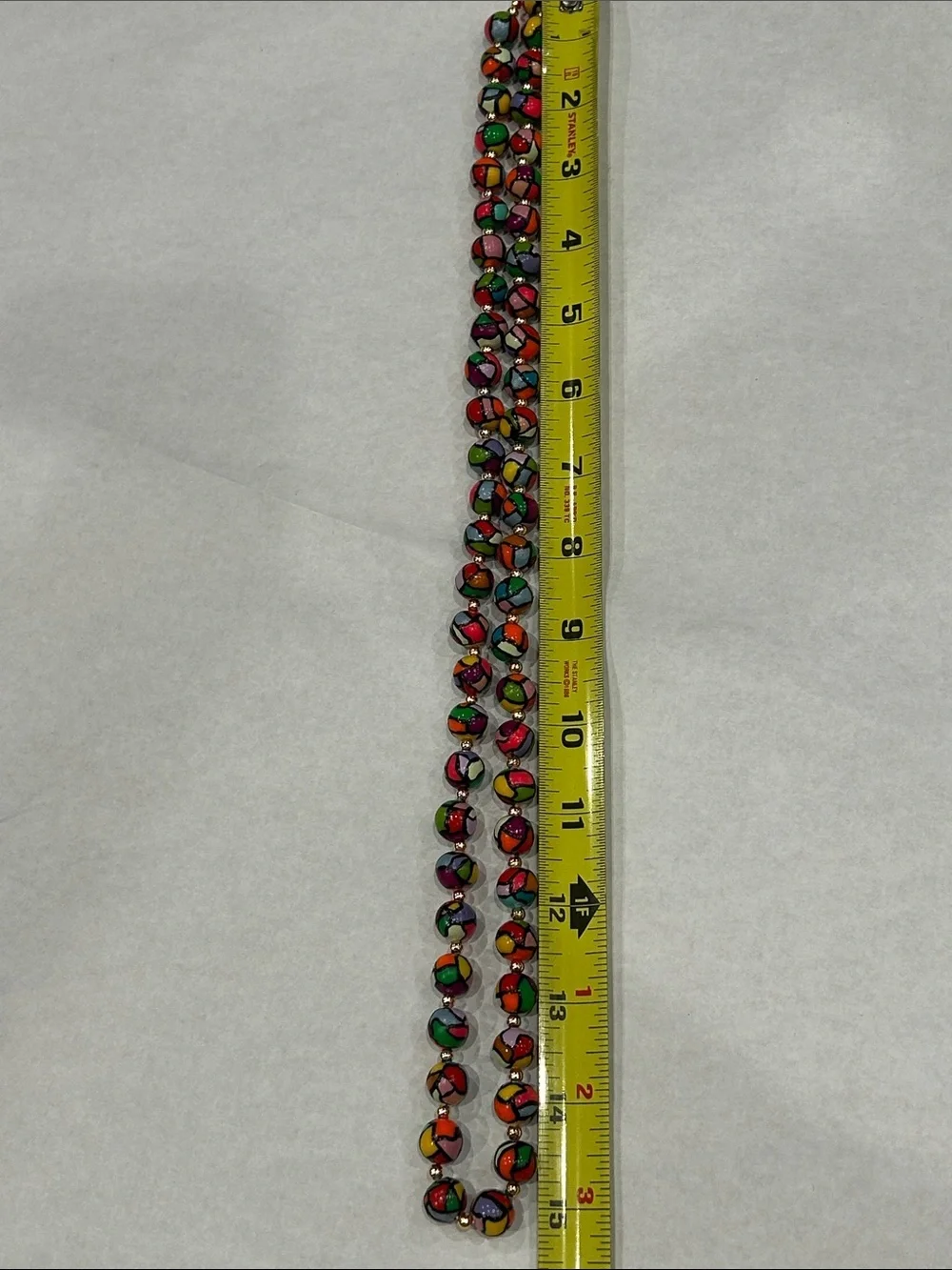 Vintage stained glass Beaded glow party 80s Necklace Gold Accent Beads long 30”